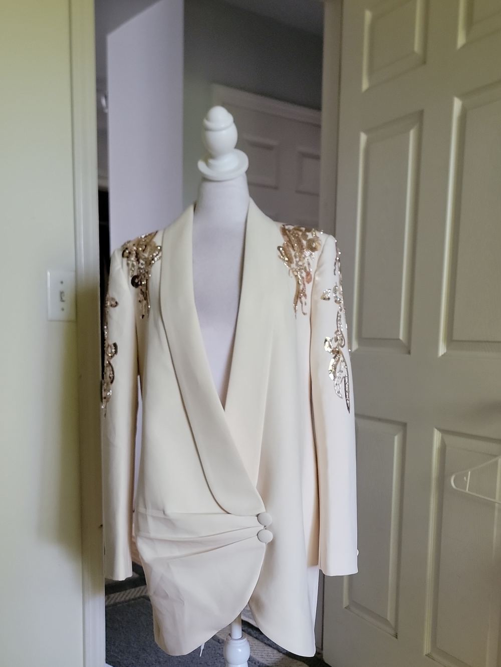Embellished Cream Blazer Jacket